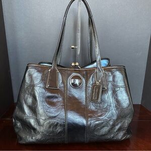 Coach Black Tote with Distinctive Glossy Finish